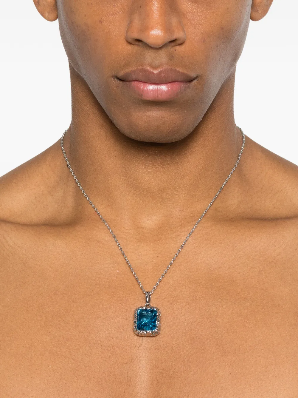 Darkai Radiant Aquamarine Square Stone Pendant Necklace In Blue