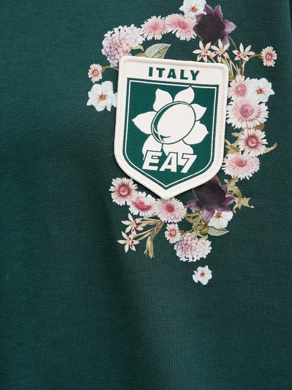 Ea7 Floral-print T-shirt In Green