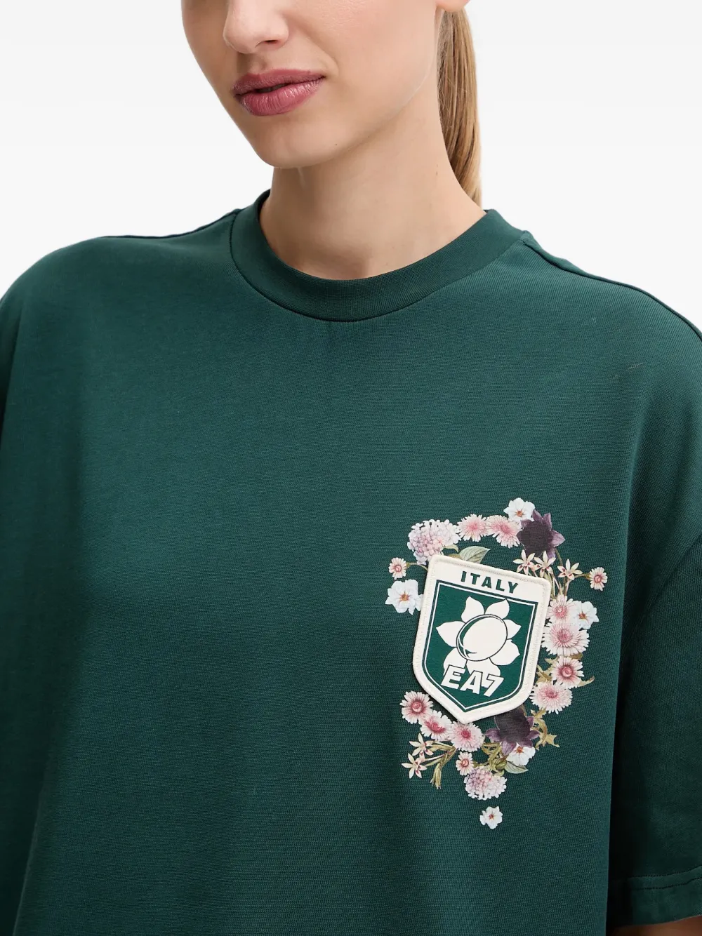 Ea7 Floral-print T-shirt In Green