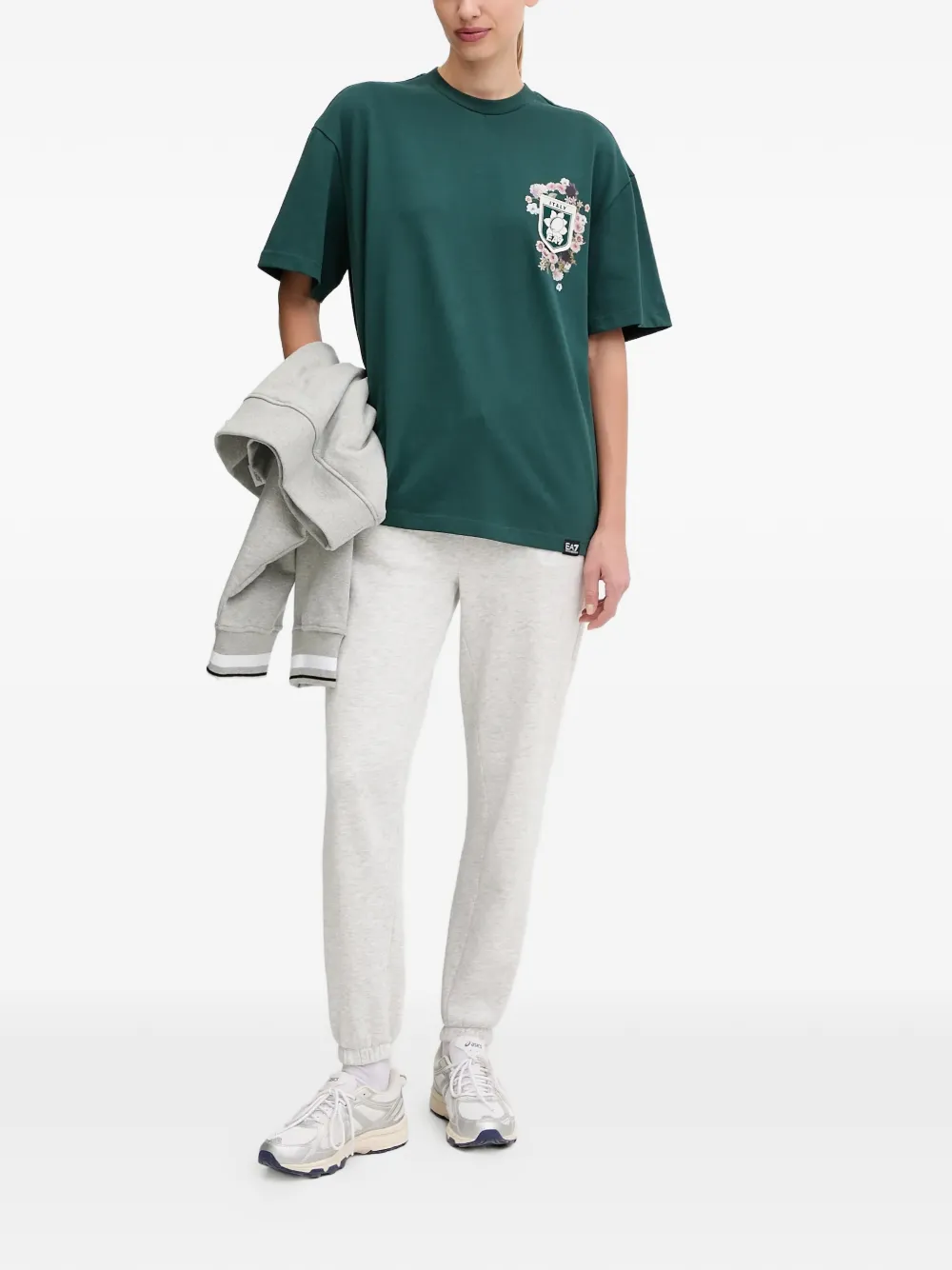Ea7 Floral-print T-shirt In Green