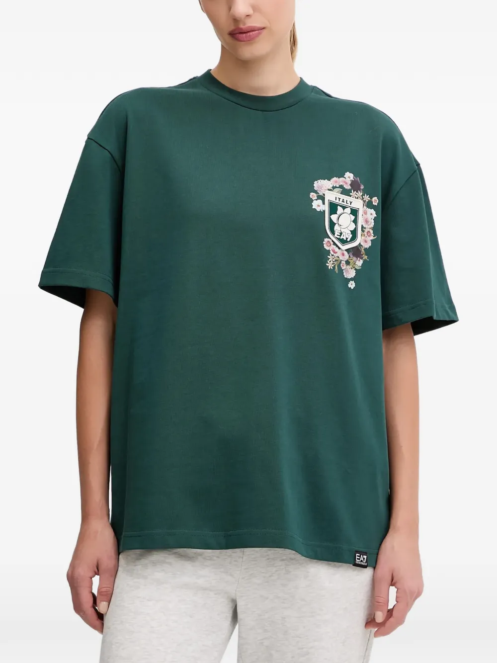 Ea7 Floral-print T-shirt In Green