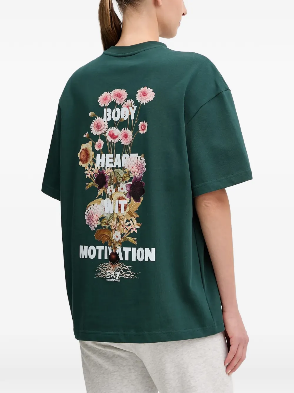Ea7 Floral-print T-shirt In Green