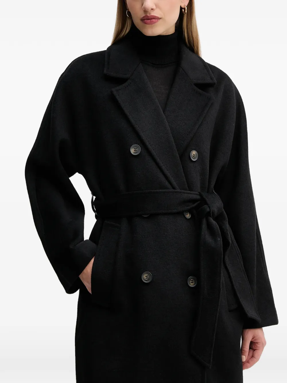 DKNY double-breasted belted coat Zwart