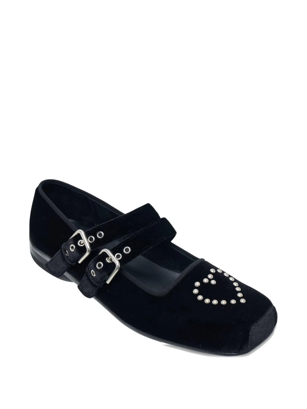 Open YY heart-stud buckled ballet flats - Zwart