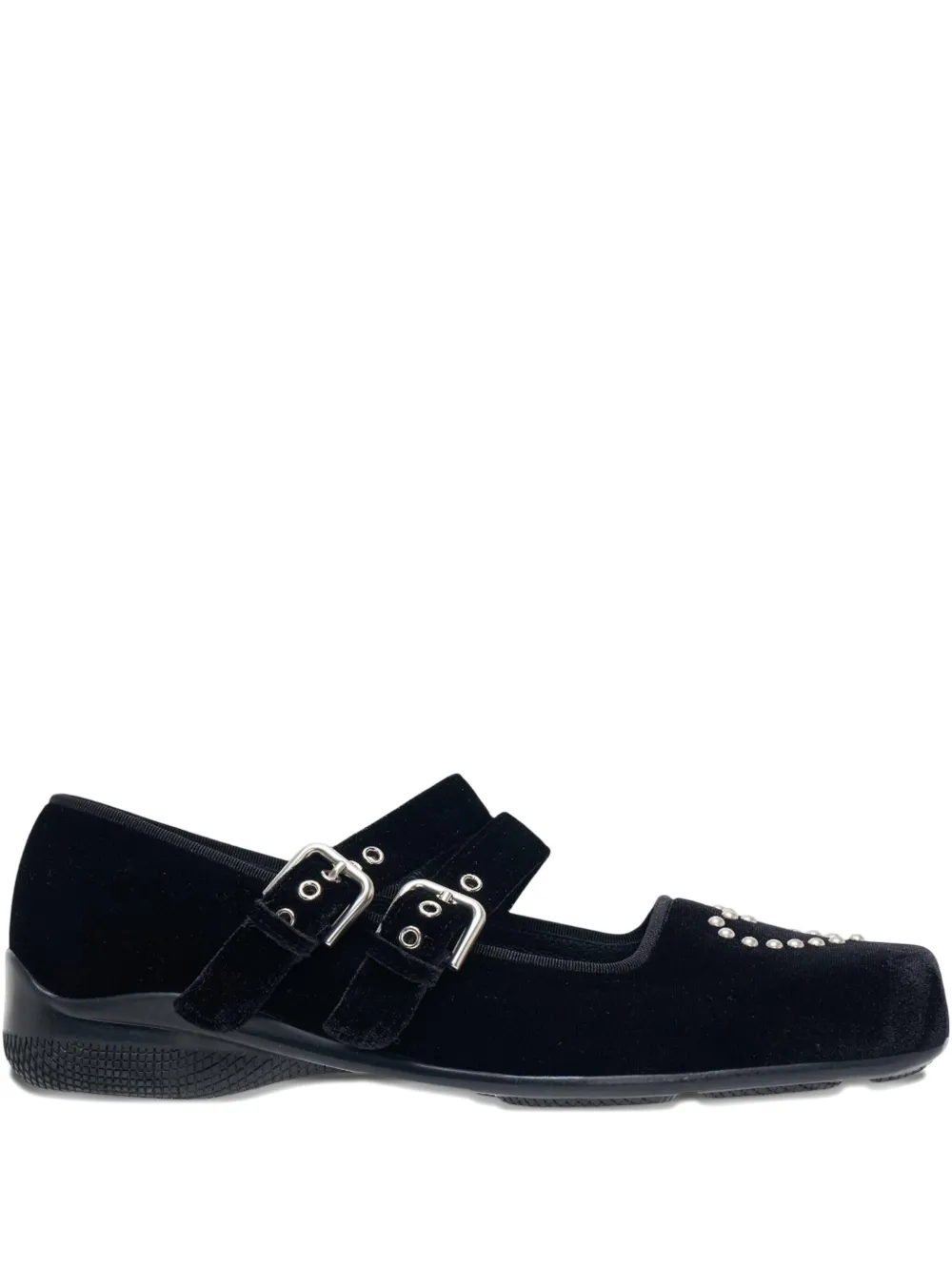 Open Yy Heart-stud Buckled Ballet Flats In Black