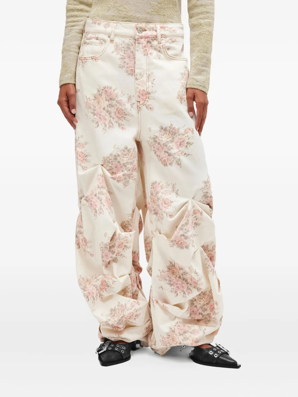 GANNI print drapey jeans - Beige