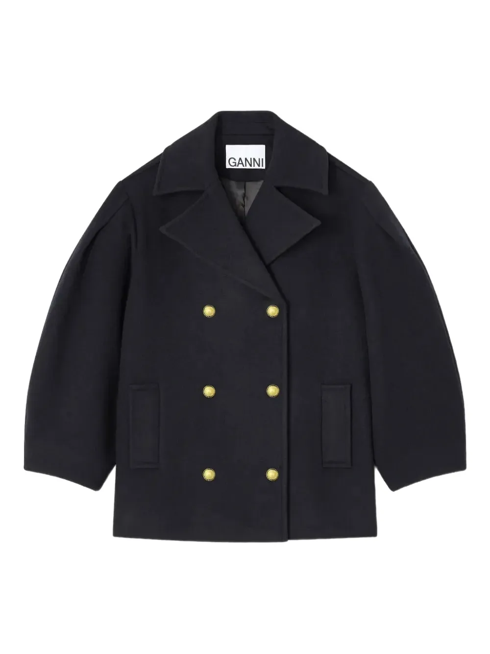 Ganni Wool-blend Double-breasted Peacoat In Multi
