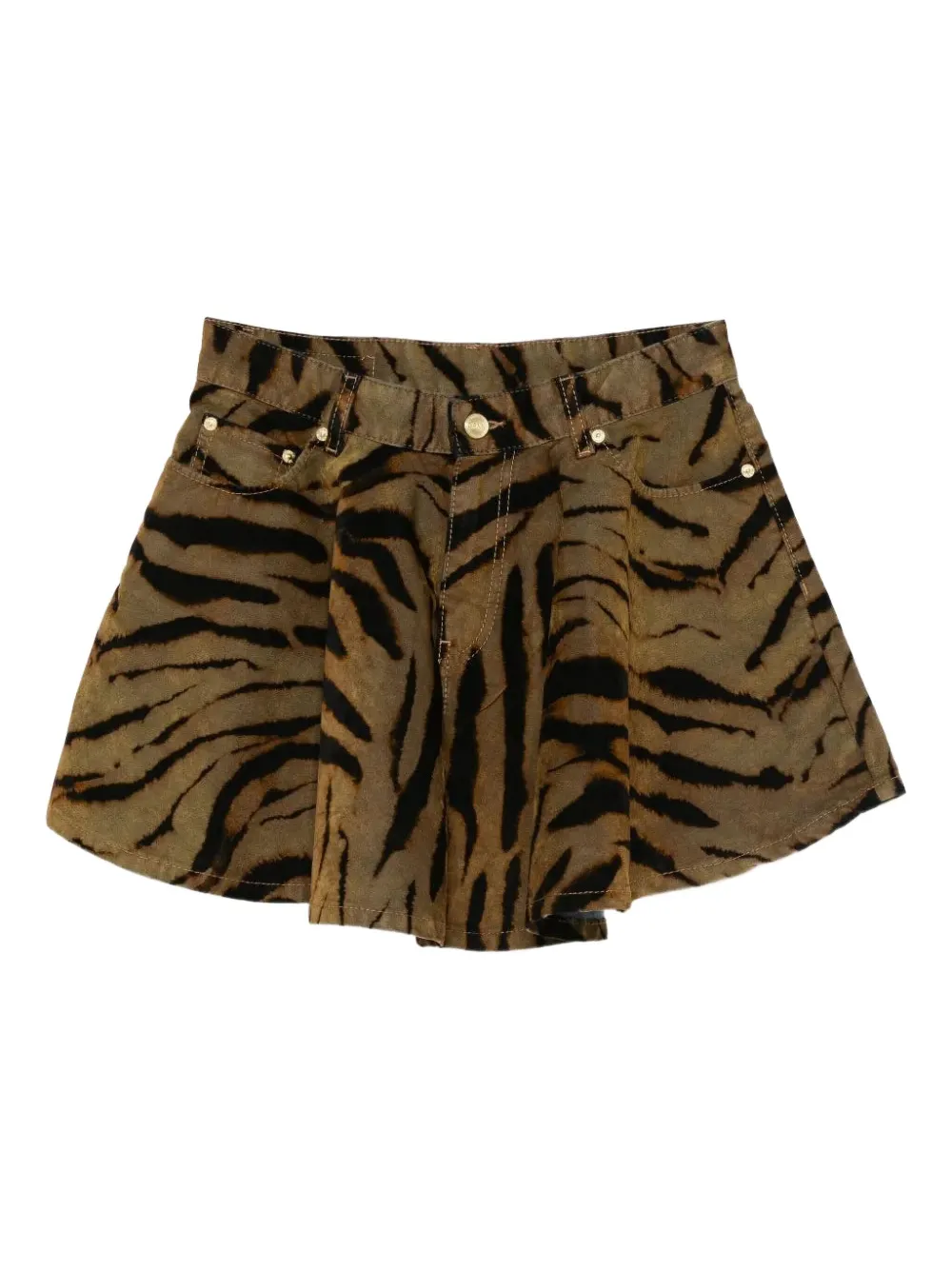 Ganni Printed Flock Denim Mini Skirt Khaki In Multi