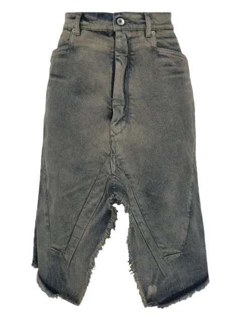 Rick Owens slivered frayed denim asymmetric skirt