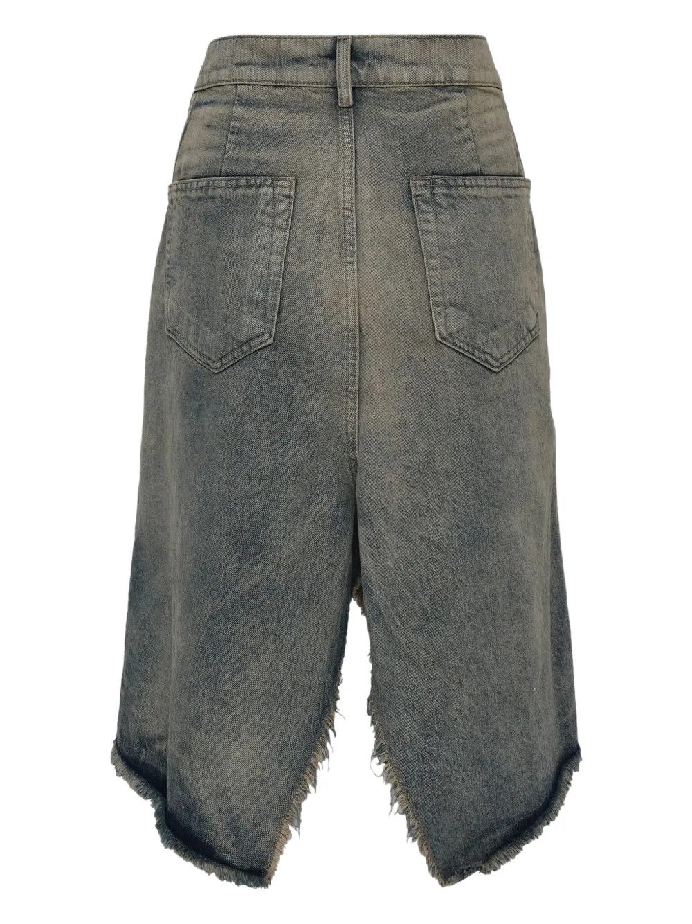 Rick Owens Slivered Frayed Denim Asymmetric Skirt In Gray