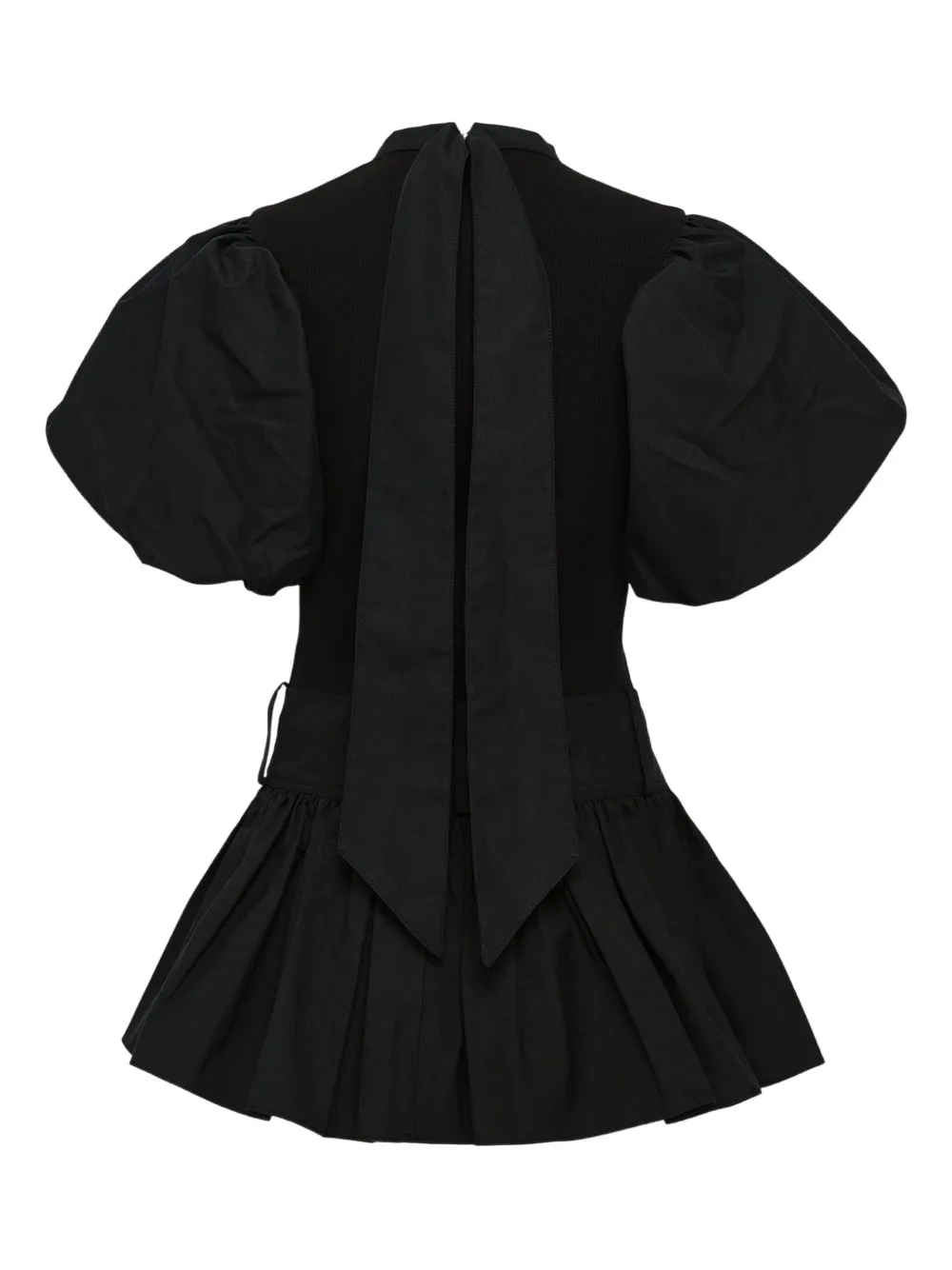 Rokh belted puff-sleeves flared top - Zwart
