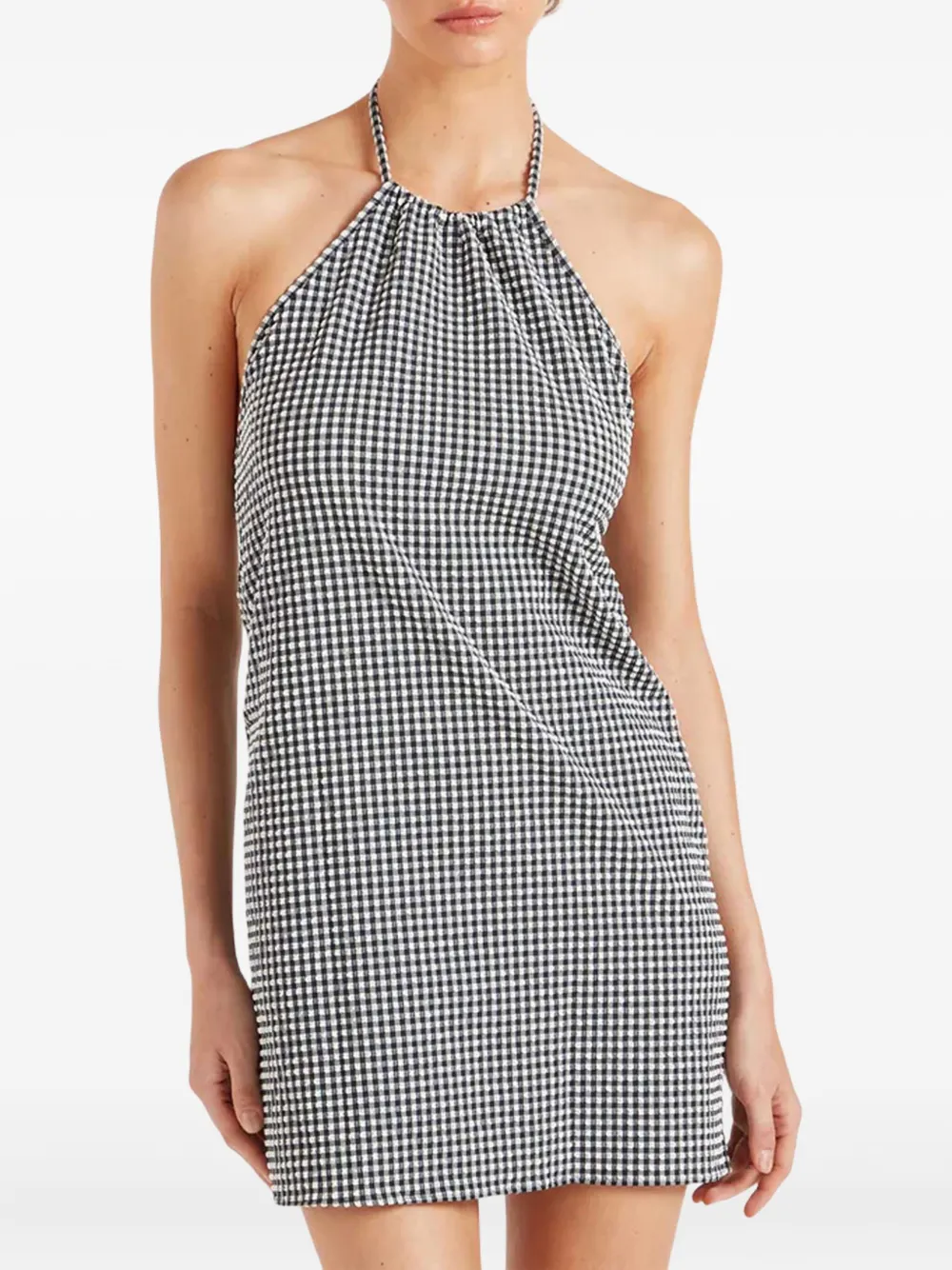 Hunza G halterneck gingham seersucker mini dress - Wit