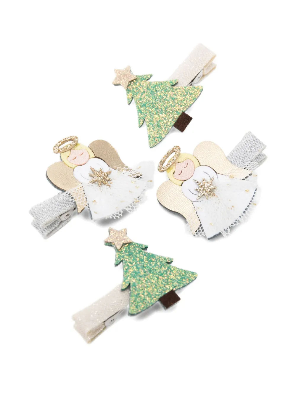 Mimi & Lula Christmas-tree Angel Mini Hair Clips (set Of Eight) In Brown