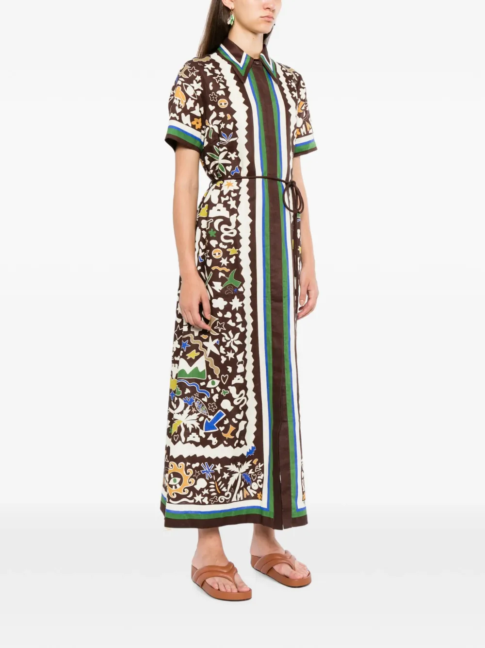 ALEMAIS Gestreepte midi-jurk Bruin