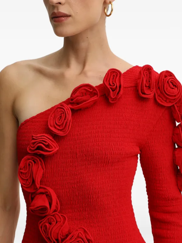 strapless open back dress Rose applique draped maxi skirt in red main image 1