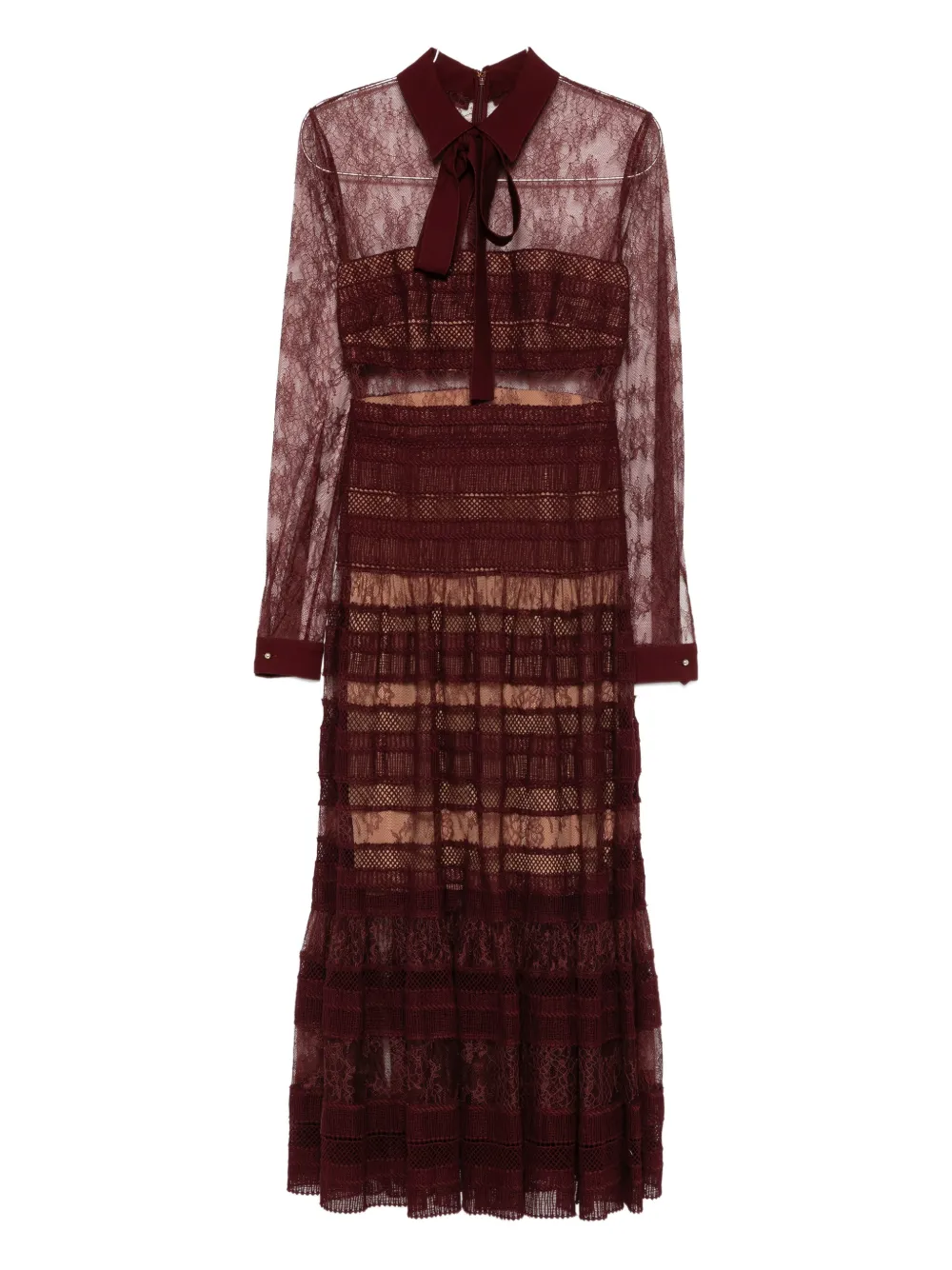 Elie Saab Lace Shirt-collar Midi Dress In Burgundy