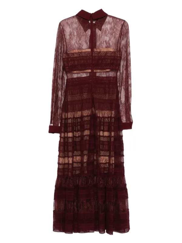 Elie Saab Lace shirt-collar Midi Dress | Red | FARFETCH ID