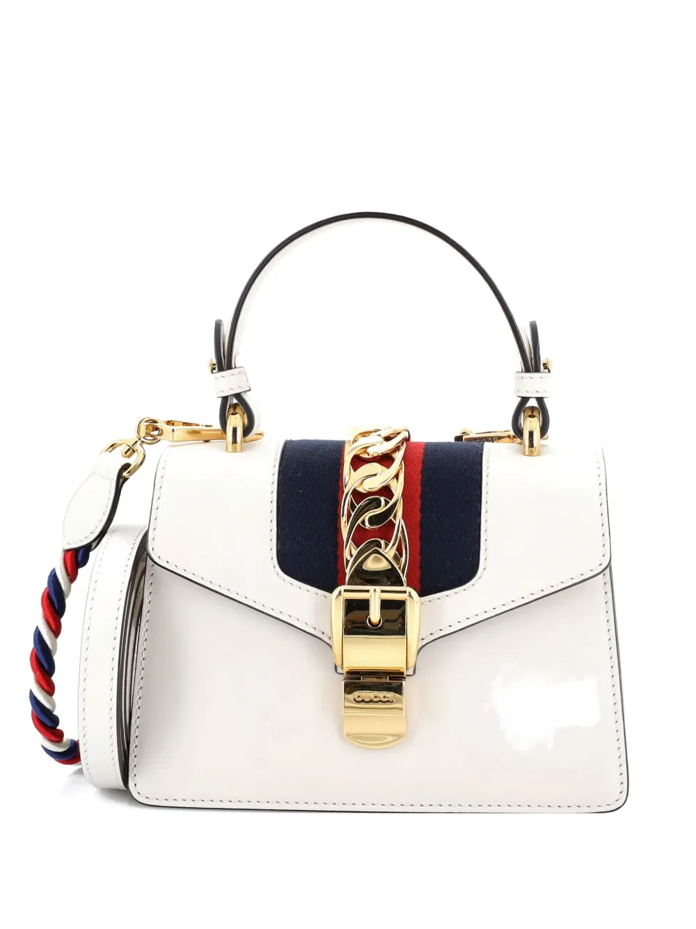 Pre-owned Gucci Sylvie Top Handle Bag Leather Mini Satchel In White