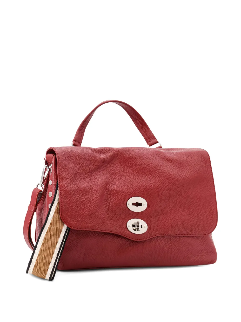 Zanellato Postina M Flap Metal Leather Shoulder Bag In Red