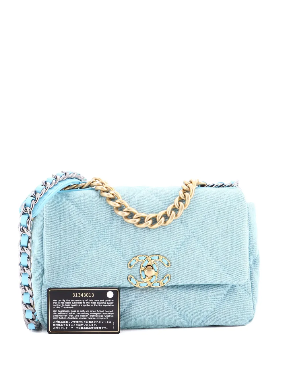 CHANEL Pre-Owned 19 Flap Bag Quilted Canvas Medium shoulder bag - ブルー CHANEL Pre-Owned 19 Flap Bag Quilted Canvas Medium shoulder bag - ブルー