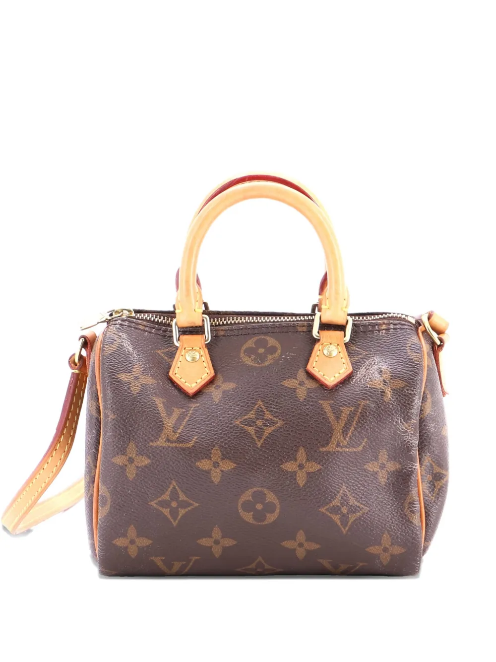 Pre-owned Louis Vuitton Speedy Bandouliere Bag Monogram Canvas Nano Crossbody Bag In Brown