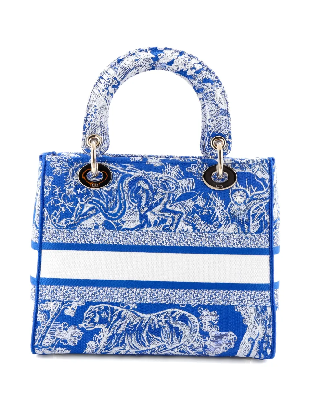 Pre-owned Dior Toile De Jouy Lady D-lite Bag Embroidered Canvas Tote Bag In Blue