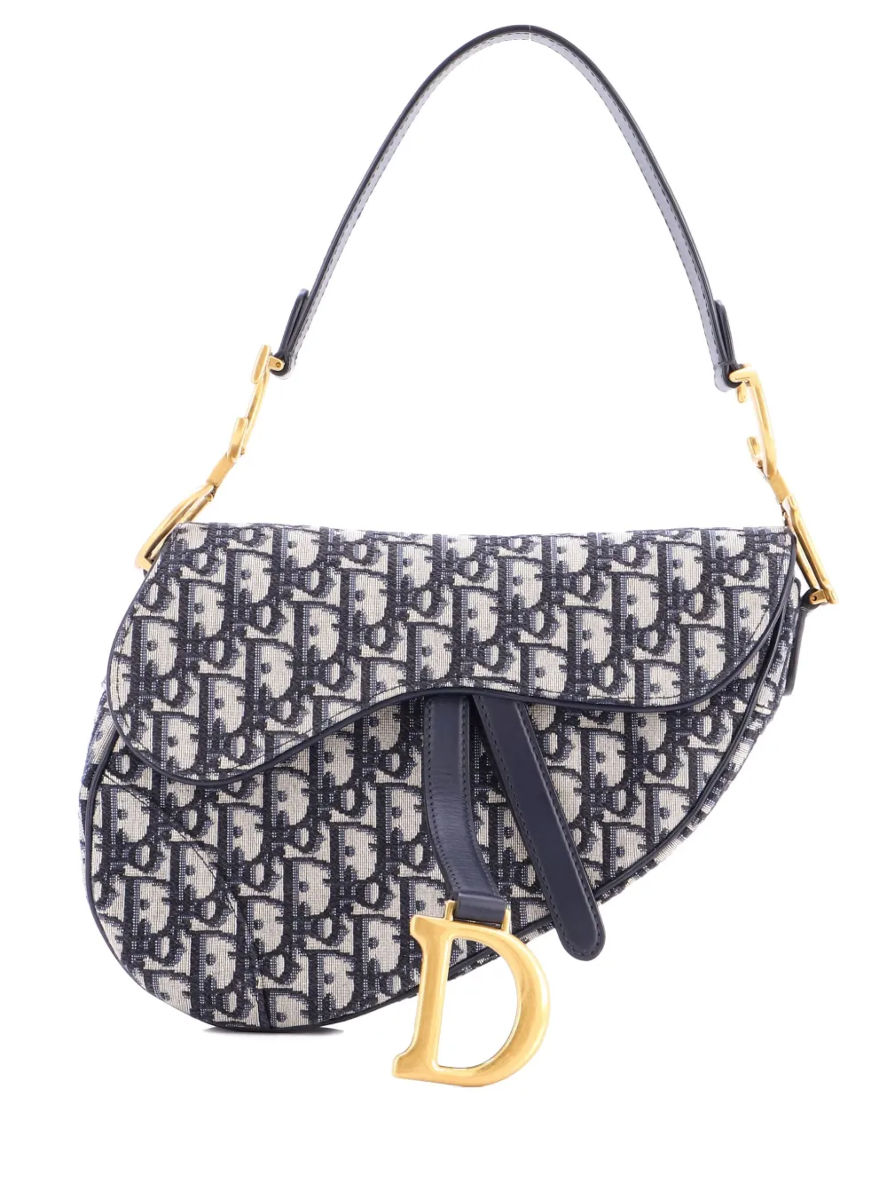 Pre-owned Dior Saddle Handbag Oblique Canvas Medium Shoulder Bag In Blue