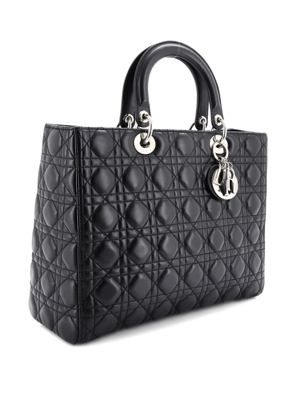 Pre-owned Dior Lady  Bag Cannage Quilt Lambskin Large Tote Bag In Black
