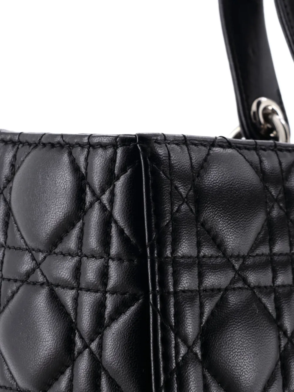 Pre-owned Dior Lady  Bag Cannage Quilt Lambskin Large Tote Bag In Black