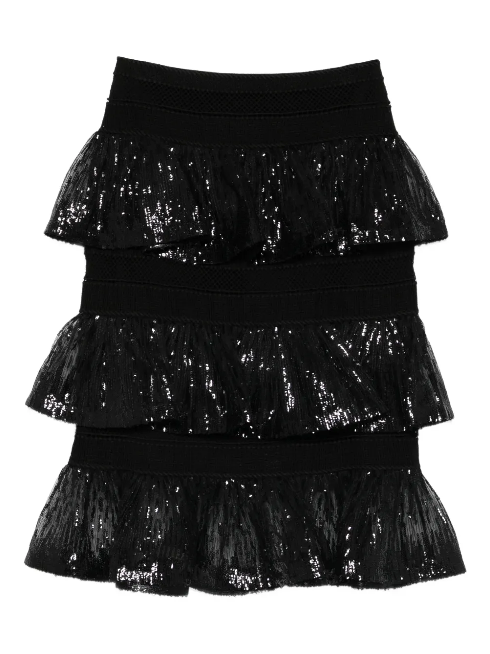 Elie Saab Sequin Ruffled Midi Skirt In Black