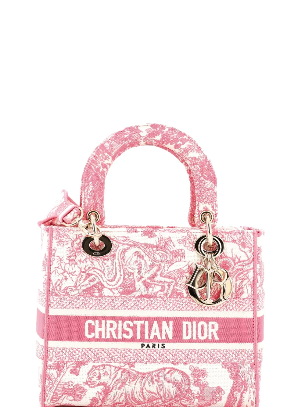 Pre-owned Dior Toile De Jouy Lady D-lite Bag Embroidered Canvas Tote Bag In Pink