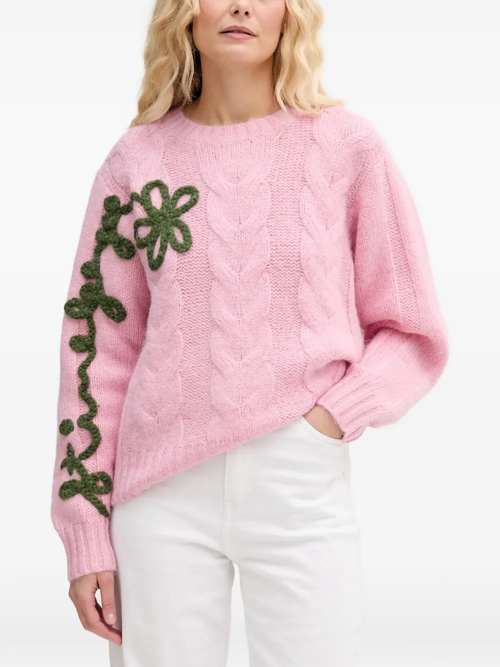 Stine Goya floral cable-knit sweater - Rosa