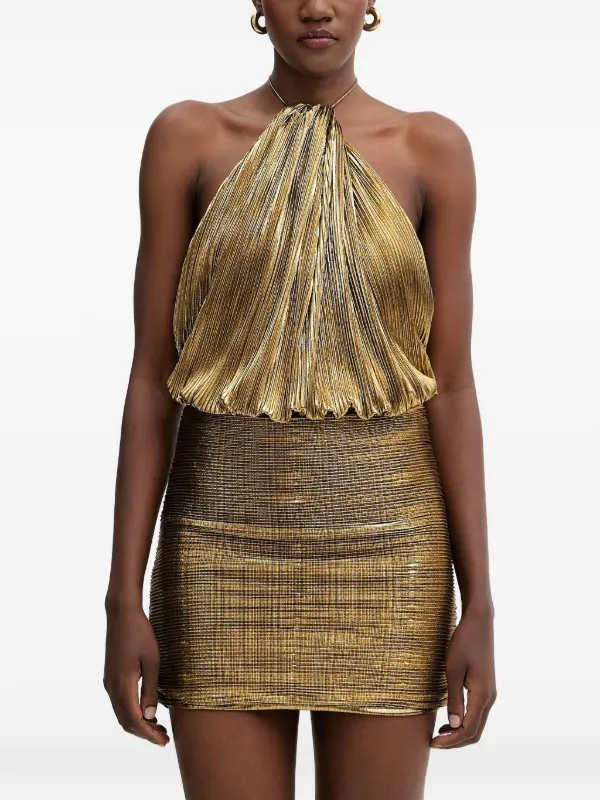 Retrofete Lavinia Halterneck Mini Dress | Gold | FARFETCH BH
