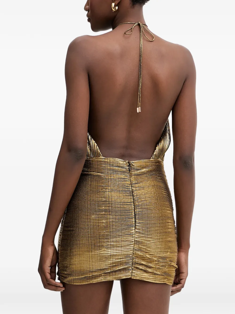 Retrofete Lavinia mini-jurk met halternek Goud