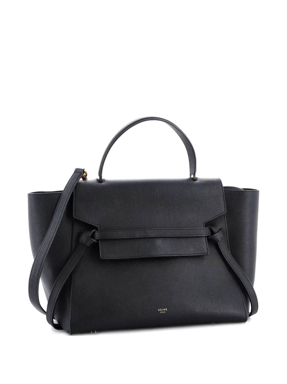 Pre-owned Celine Belt Bag Textured Leather Mini Shoulder Bag In Black