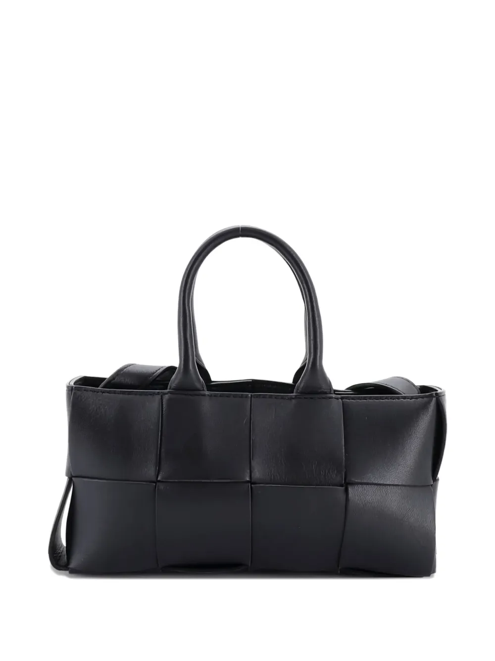 Pre-owned Bottega Veneta Arco Top Handle Shoulder Bag Maxi Intrecciato Leather East West Tote Bag In Black