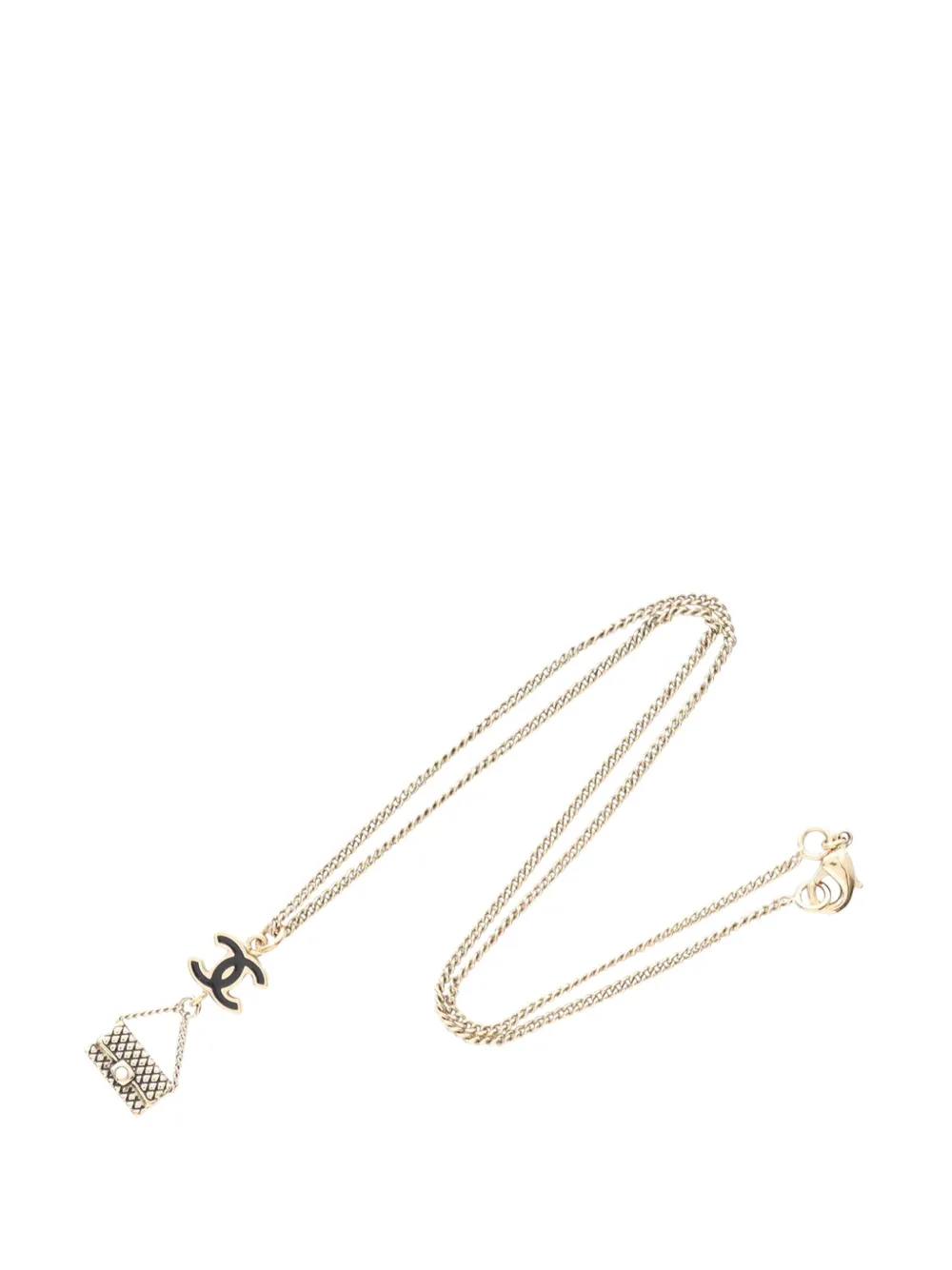 2003 Cc Gold Plated Enamel Flap Bag Pendant Necklace Costume Necklace