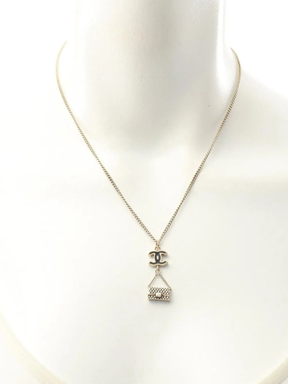 2003 Cc Gold Plated Enamel Flap Bag Pendant Necklace Costume Necklace