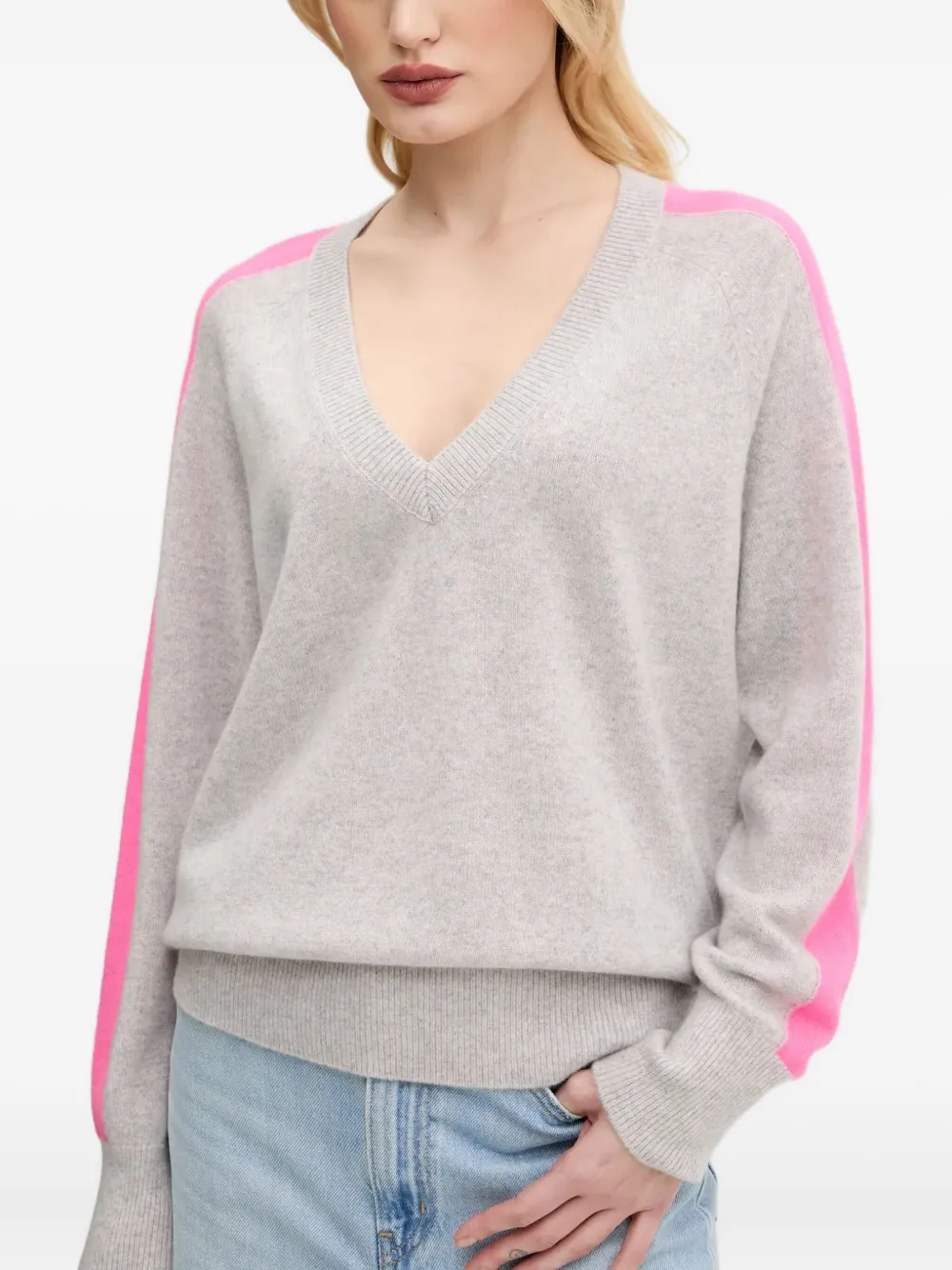 From Future Stripe-detail V-neck Sweater In Neutral