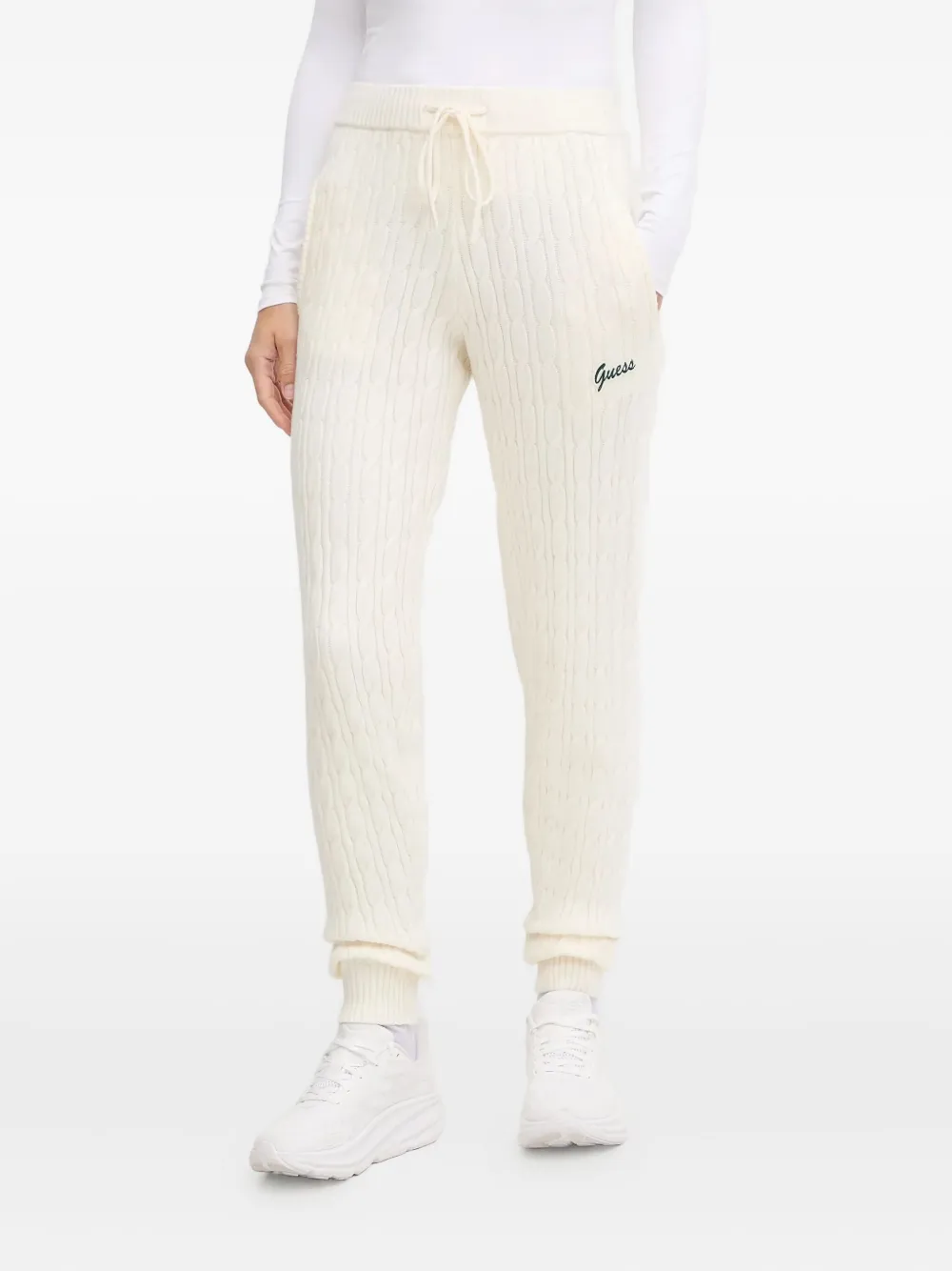 Guess Usa Cable-knit Track Pants In Neutral