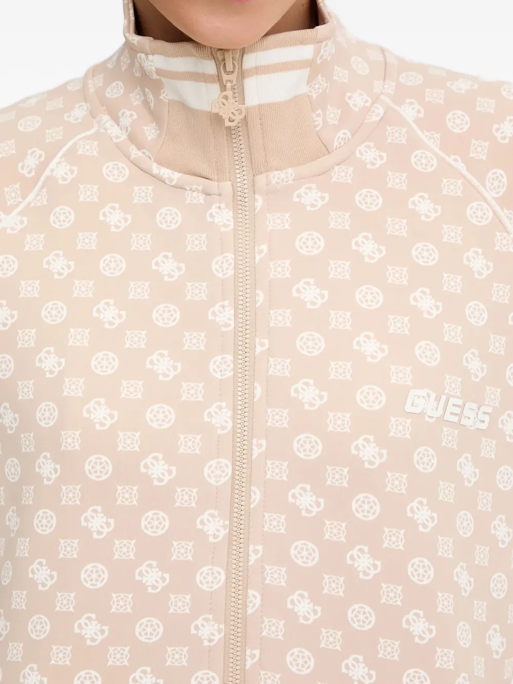 Guess Usa Zip-up Patterned Sweatshirt In Neutral