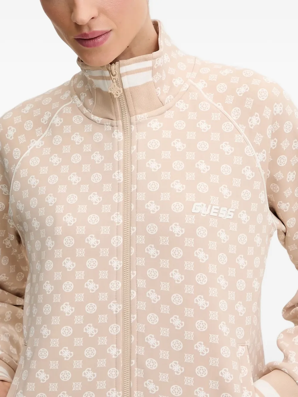 Guess Usa Zip-up Patterned Sweatshirt In Neutral
