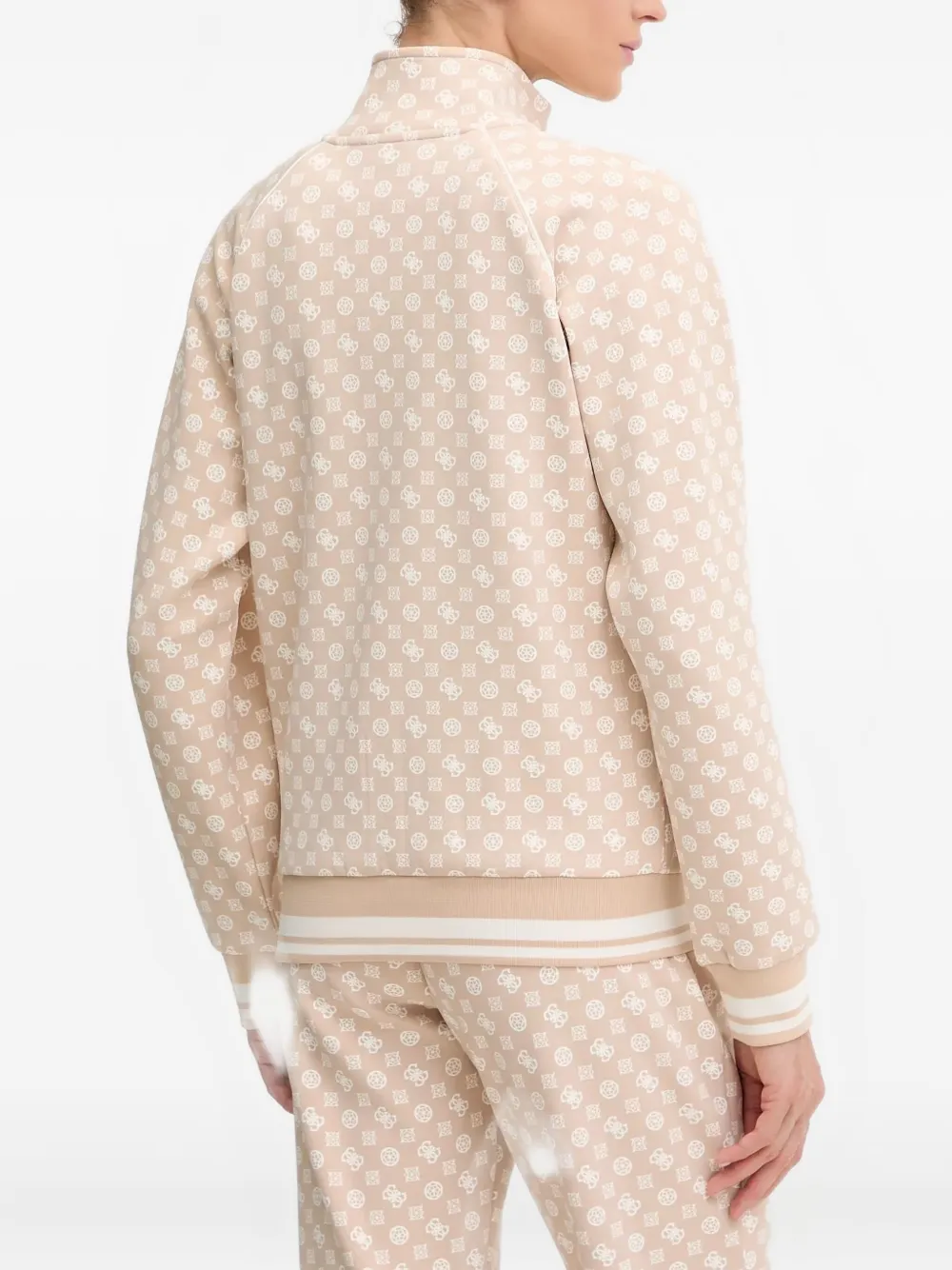 Guess Usa Zip-up Patterned Sweatshirt In Neutral