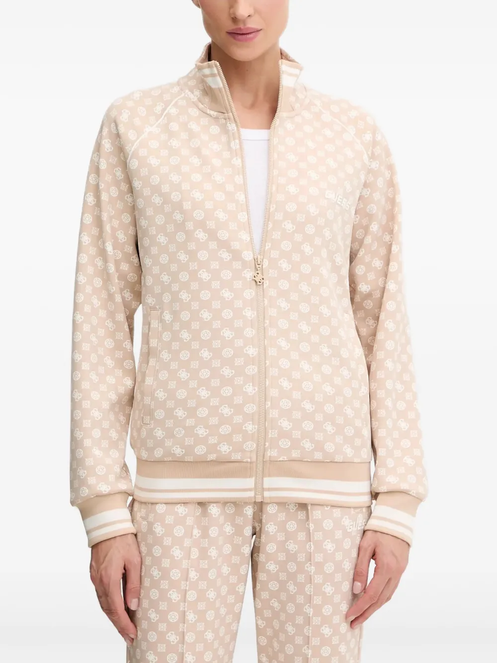 GUESS USA zip-up patterned sweatshirt | Neutrals | Image 1