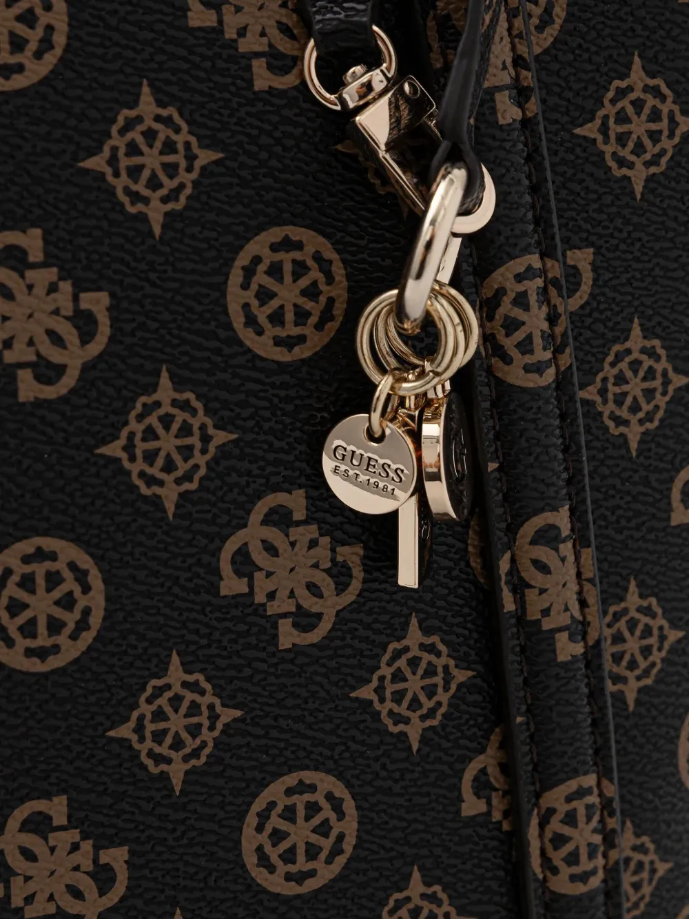 Guess Usa Monogram Charm Tote Bag In Black