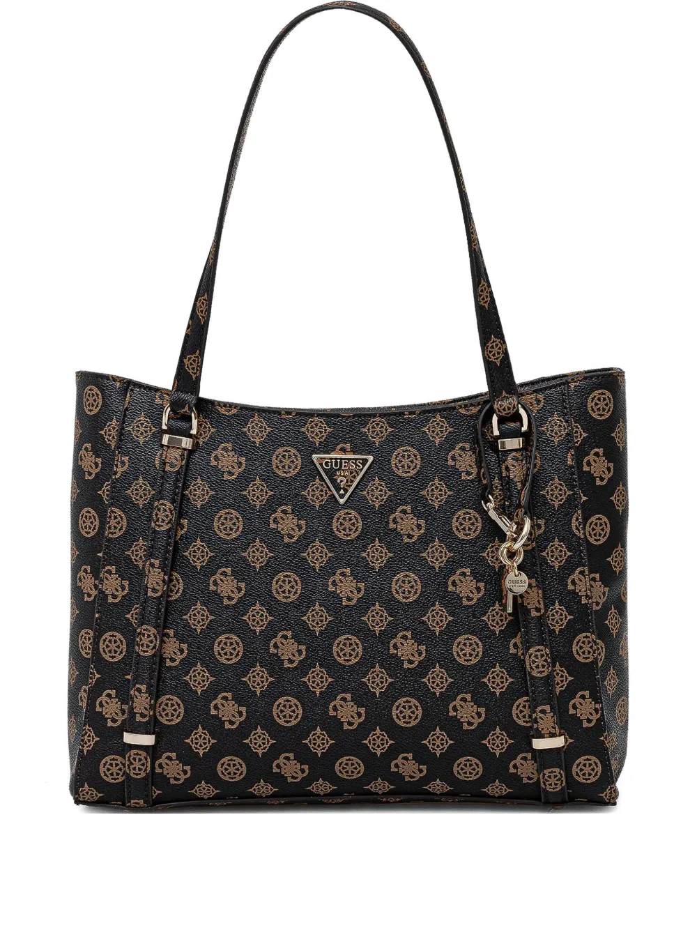 Guess Usa Monogram Charm Tote Bag In Black