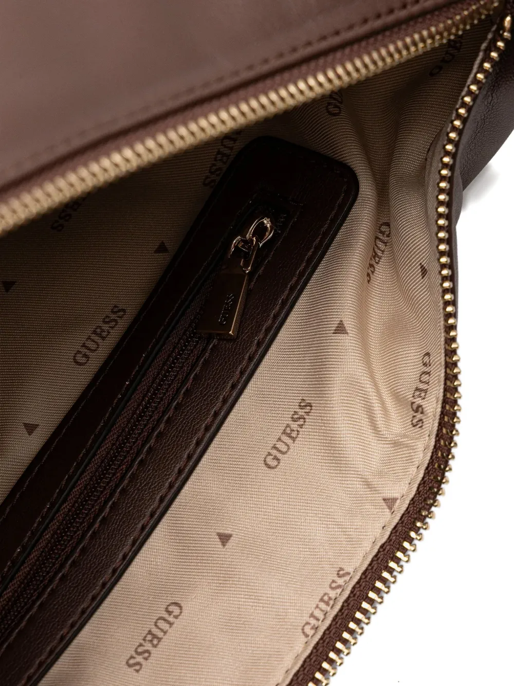 Guess Usa Sunetra Zip Logo-plaque Tote Bag In Brown