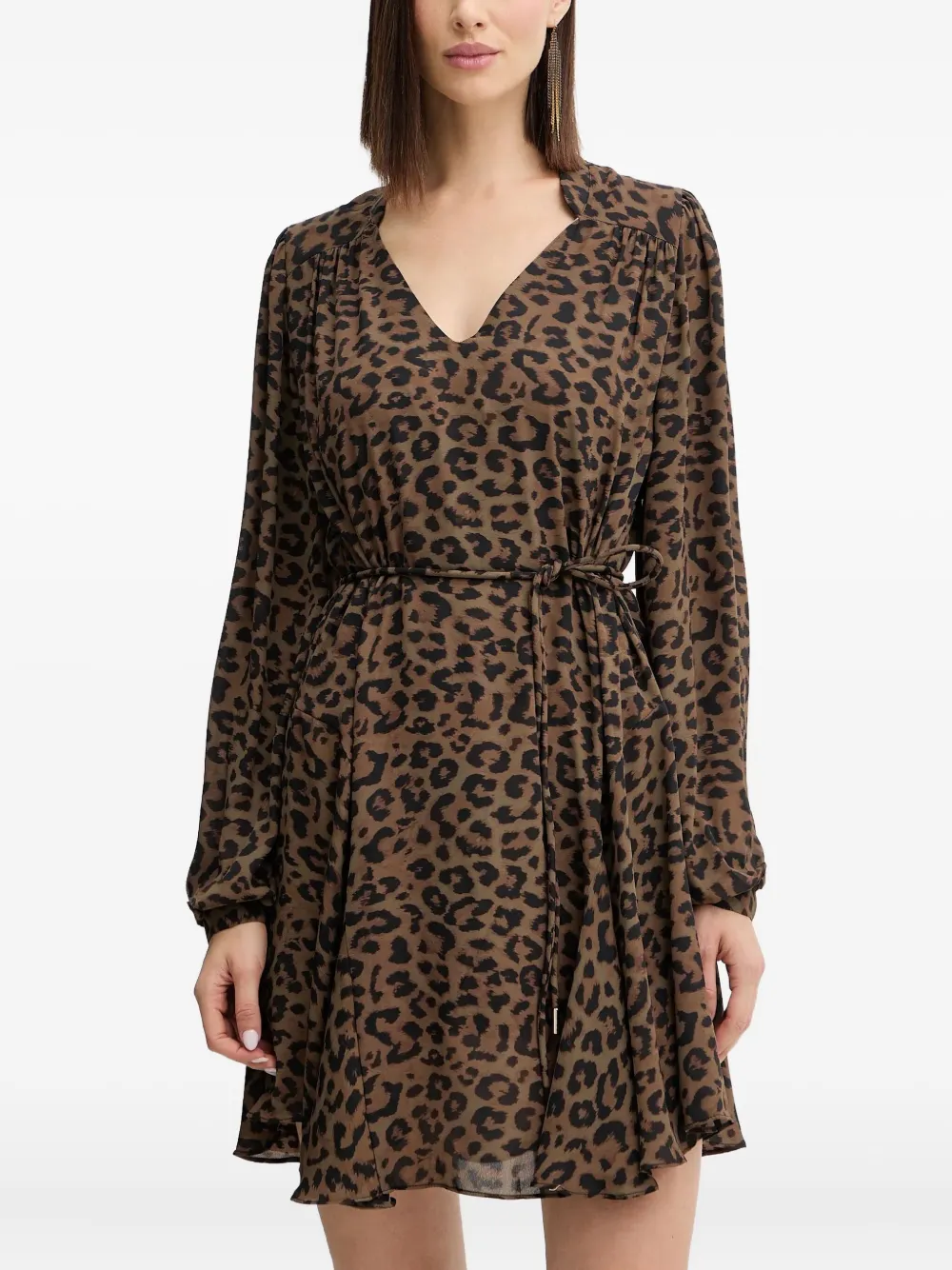 GUESS USA V-neck animal-print mini dress - ブラウン GUESS USA V-neck animal-print mini dress - ブラウン