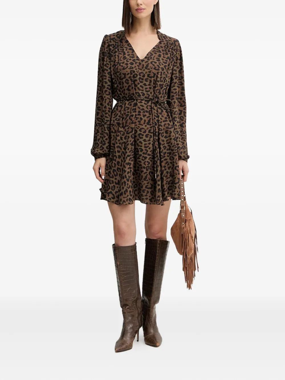 GUESS USA Mini-jurk met dierenprint en V-hals - Bruin