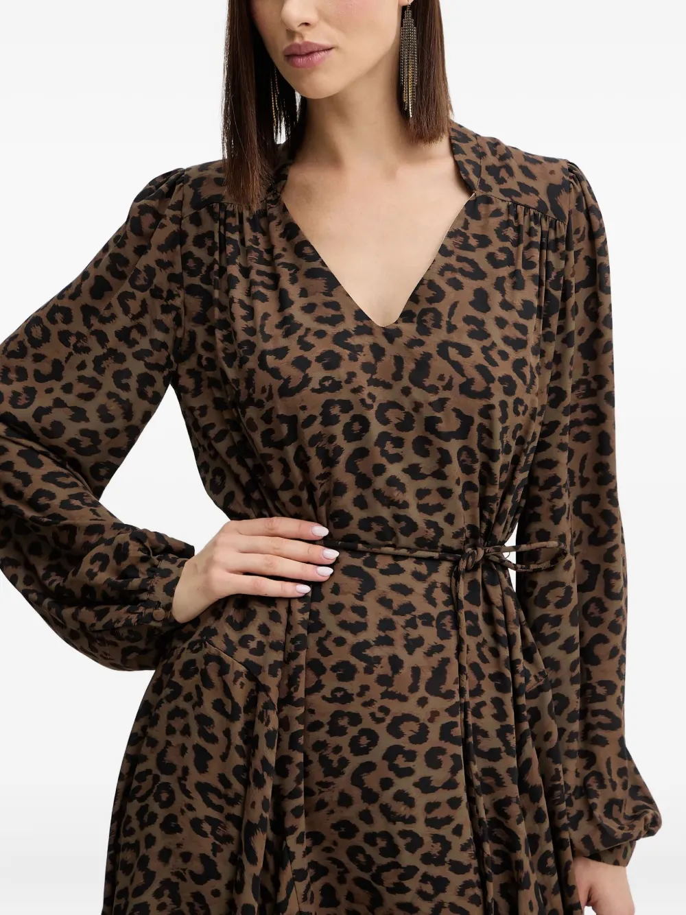 Guess Usa V-neck Animal-print Mini Dress In Brown
